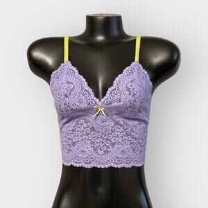 Victoria’s Secret VINTAGE Longline Lace Bralette Womens M Purple Coquette Pastel